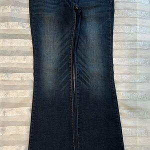 Blue Flare Wide Leg Jeans with Faded Detailing